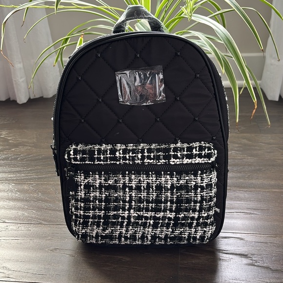 Badgley Mischka Handbags - BADGLEY MISCHKA Big Diamond Quilted vegan Leather Nylon Backpack w/studs B&W
